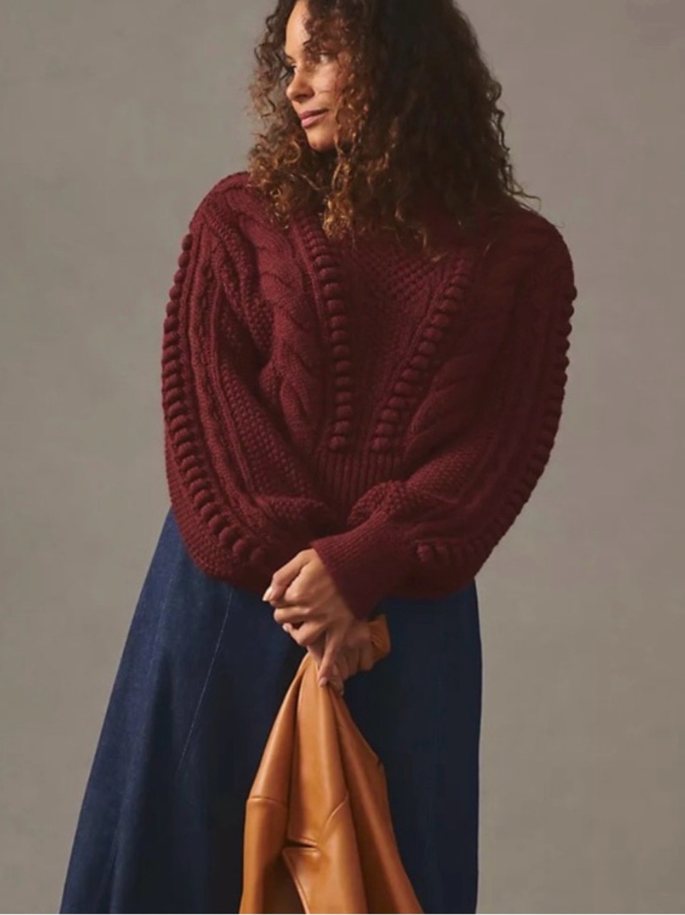 Anthropologie Cropped Cable Knit Sweater